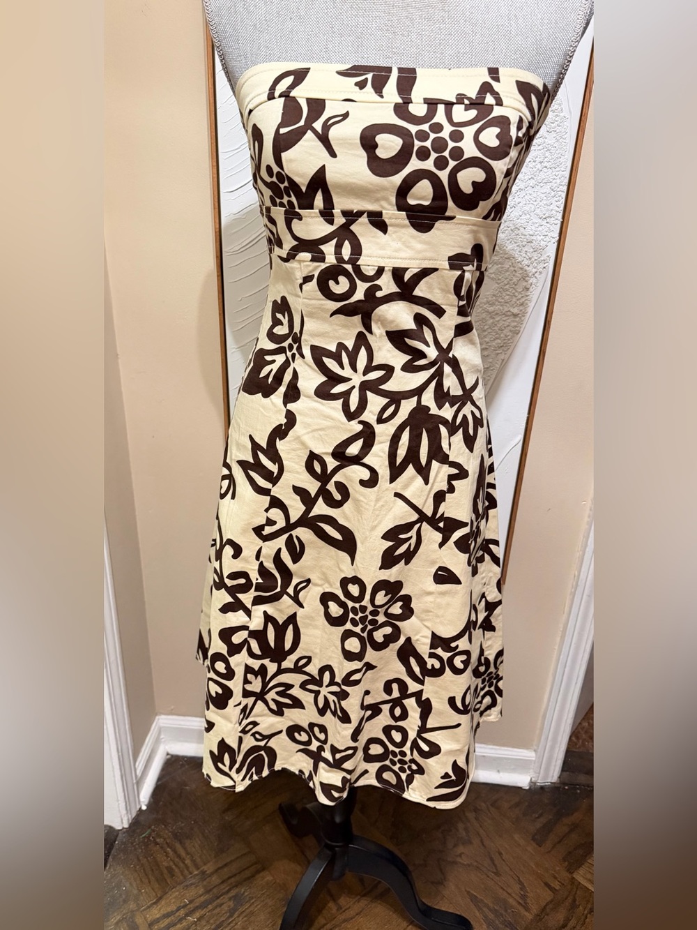 B Darlin Strapless Floral Dress in Cream and Brown
